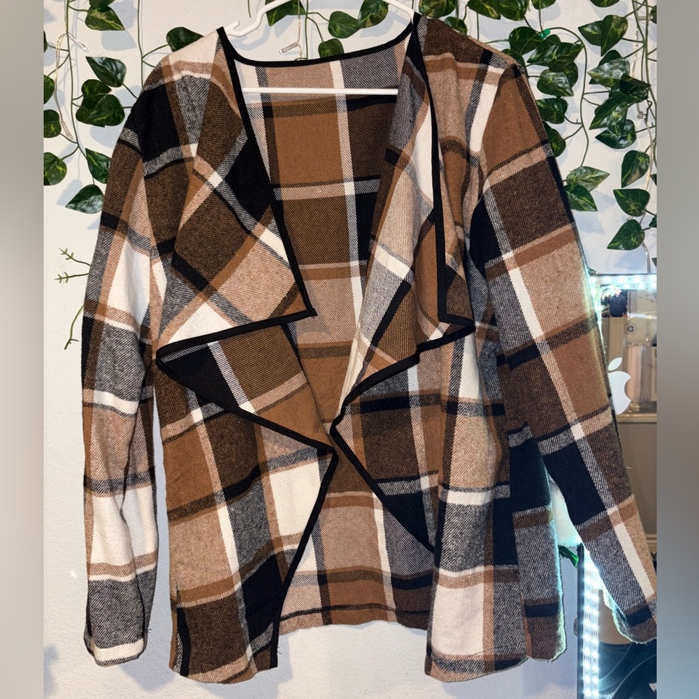 Plaid Open Front Cardigan Sweater